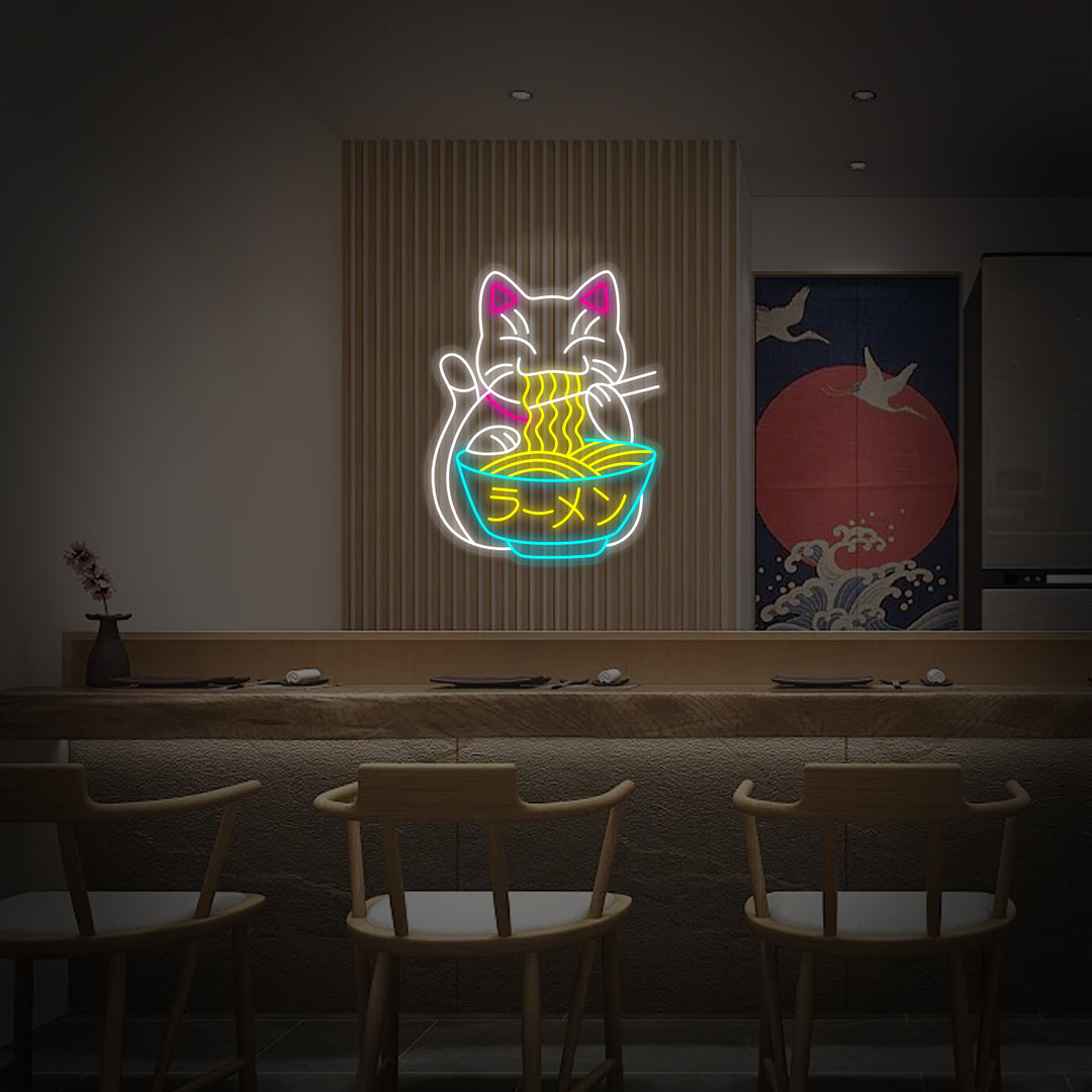 "Fortune Cat Ramen Japanese Noodles" Neon Sign