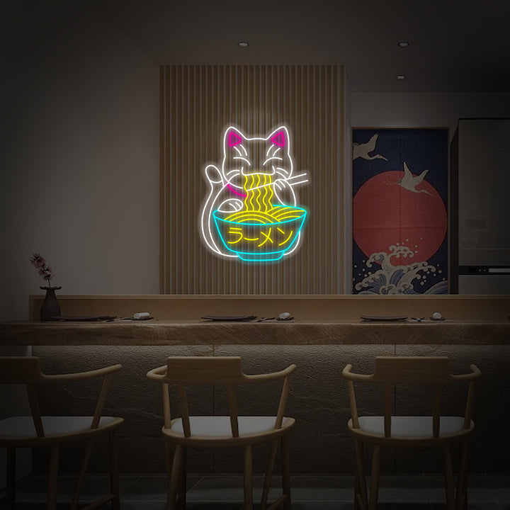 "Fortune Cat Ramen Japanese Noodles" Neon Sign