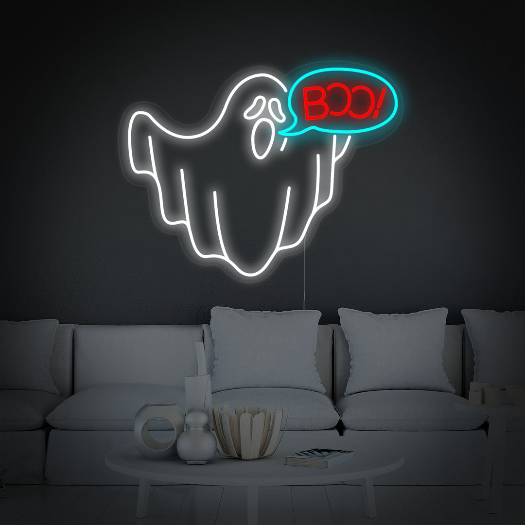 "Ghost Saying Boo Halloween" Neon Sign