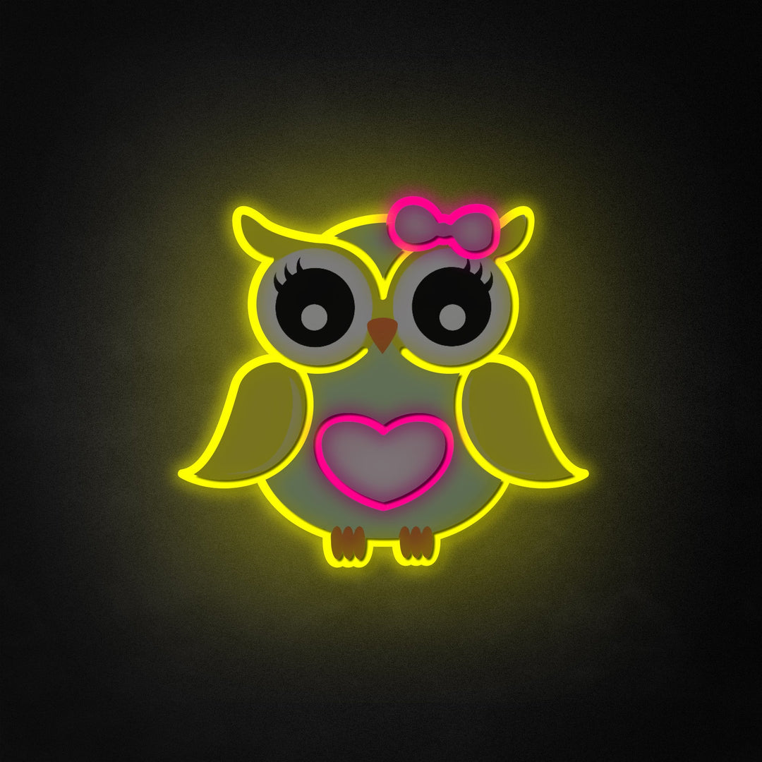 "Owl with Hair Bow" Neon Like Sign