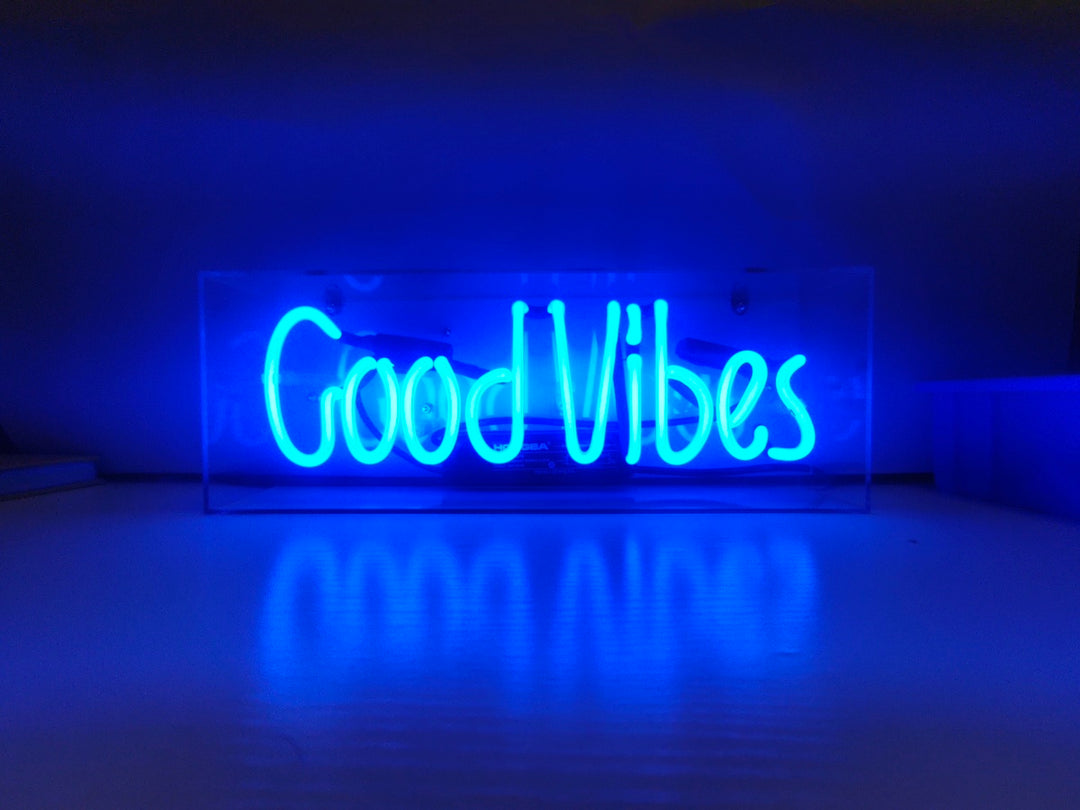 "Good Vibes" Acrylic Box Neon Sign, Glass Neon Sign, Table Neon Sign