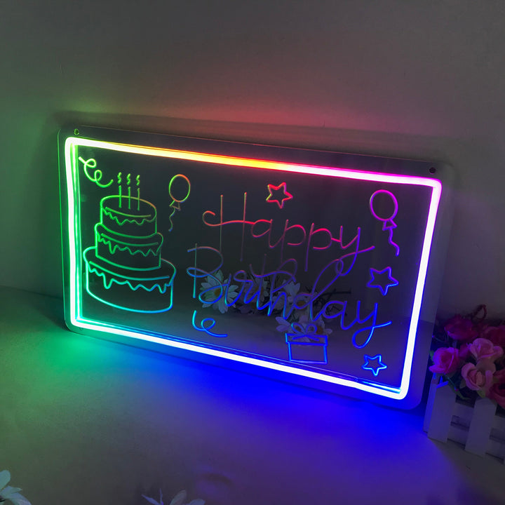 "Happy Birthday, Dreamy Color Changing" Mirror Neon Sign