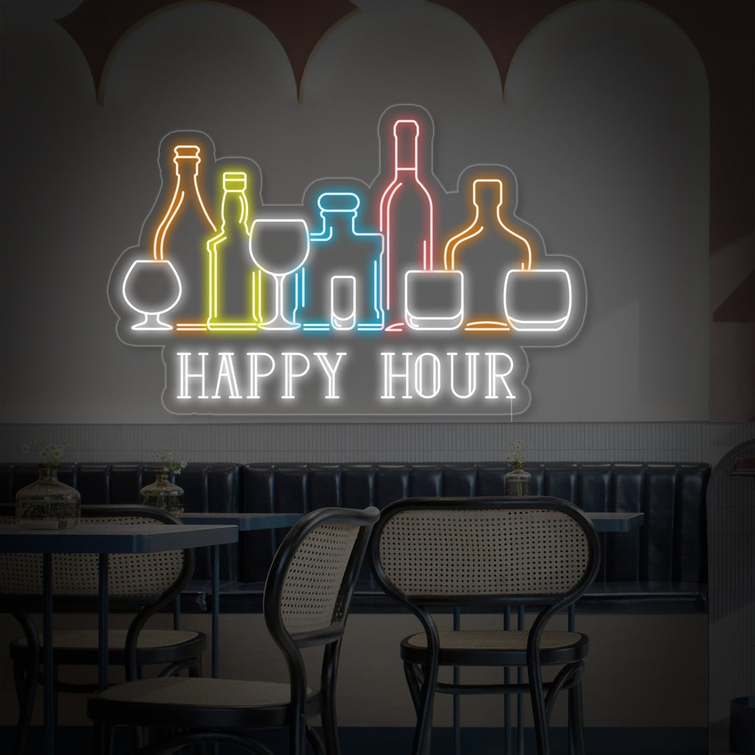 "Happy Hour Bar Wines Bottles" Neon Sign