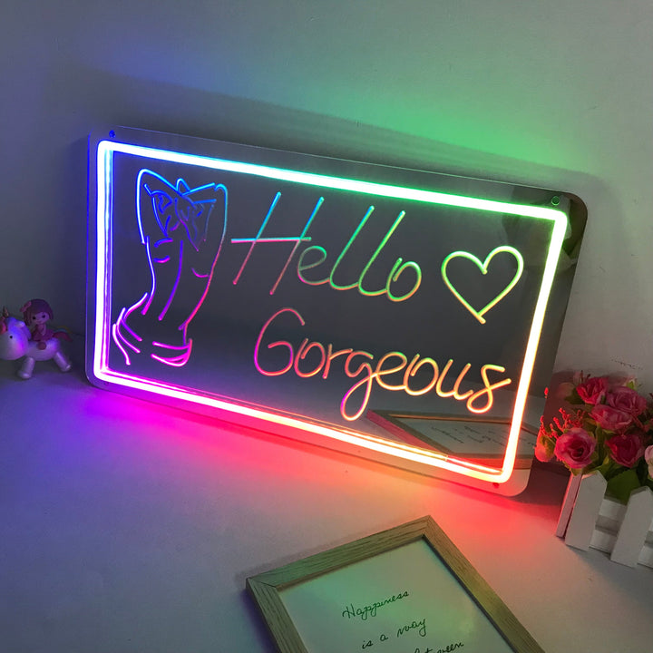 "Hello Gorgeous, Dreamy Color Changing" Mirror Neon Sign
