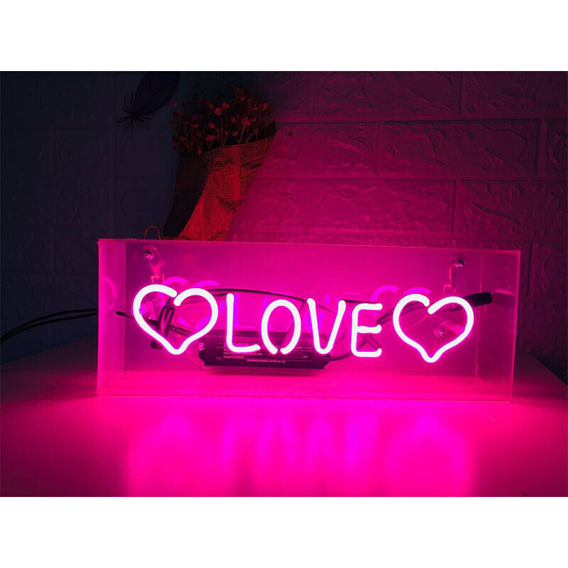 "Love" Acrylic Box Neon Sign, Glass Neon Sign, Table Neon Sign