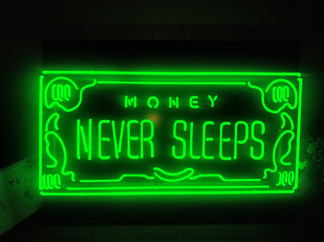 "Money Never Sleeps" Neon Sign