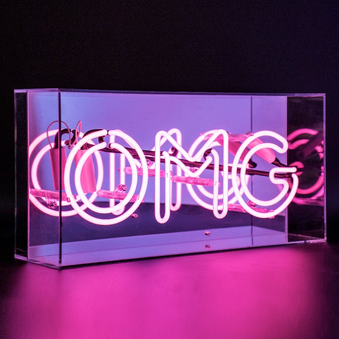 "OMG" Acrylic Box Neon Sign, Glass Neon Sign, Table Neon Sign