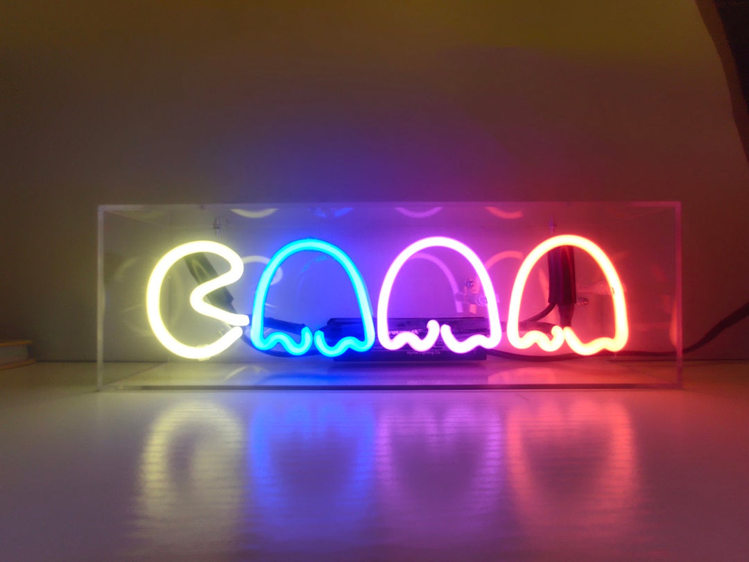 "Pac Ghost" Acrylic Box Neon Sign, Glass Neon Sign, Table Neon Sign