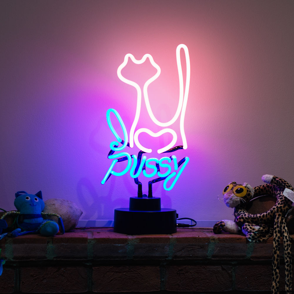 "Pussy Cat" Table Neon Sign, Glass Neon Sign