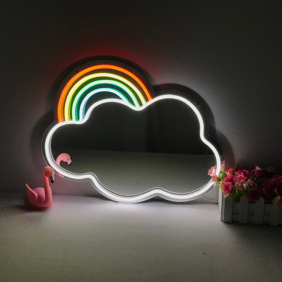 "Rainbow Cloud, Dreamy Color Changing" Mirror Neon Sign