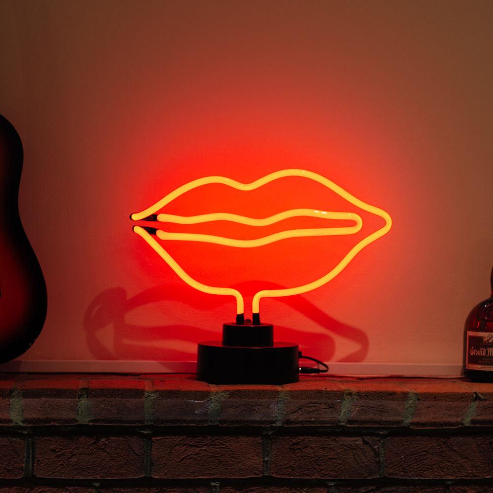 "Red Lips" Table Neon Sign, Glass Neon Sign