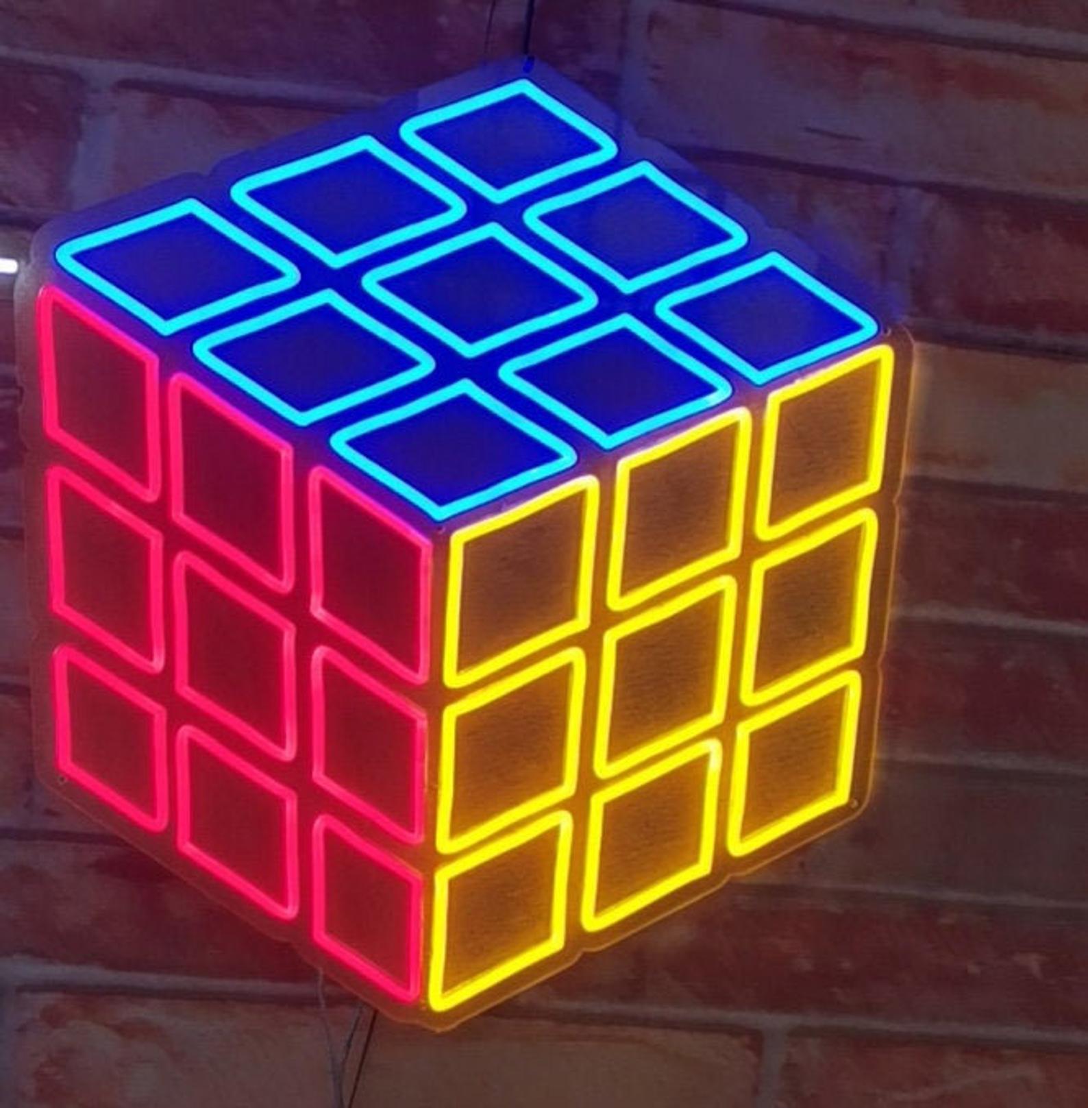 Neon Cubix Rube Rubiks Cube, Game Room Wall Art Neon Sign - HAPPYNEON