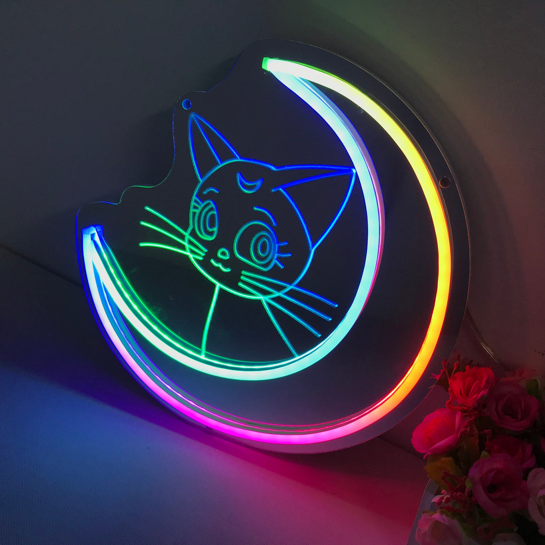 "Sailor Moon Luna, Anime, Dreamy Color Changing" Mirror Neon Sign