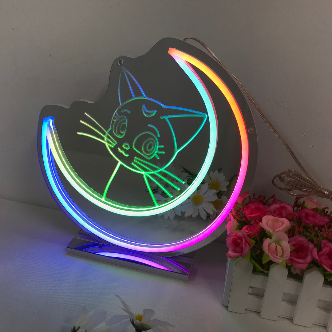 "Sailor Moon Luna, Anime, Dreamy Color Changing" Mirror Neon Sign