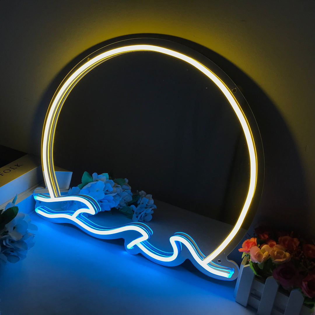 "Sea Sunset Sunrise Wave, Dreamy Color Changing" Mirror Neon Sign