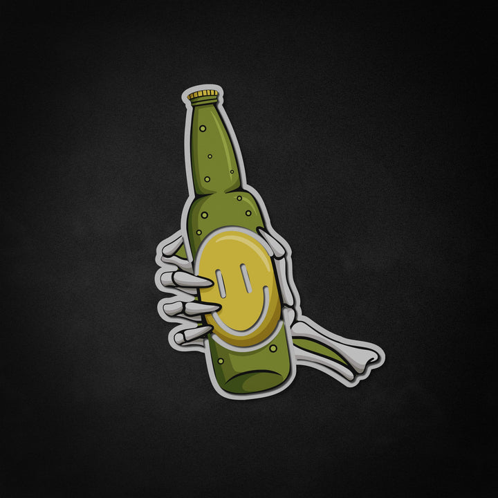 "Skull Hand, Beer Bottle" Neon Like Sign