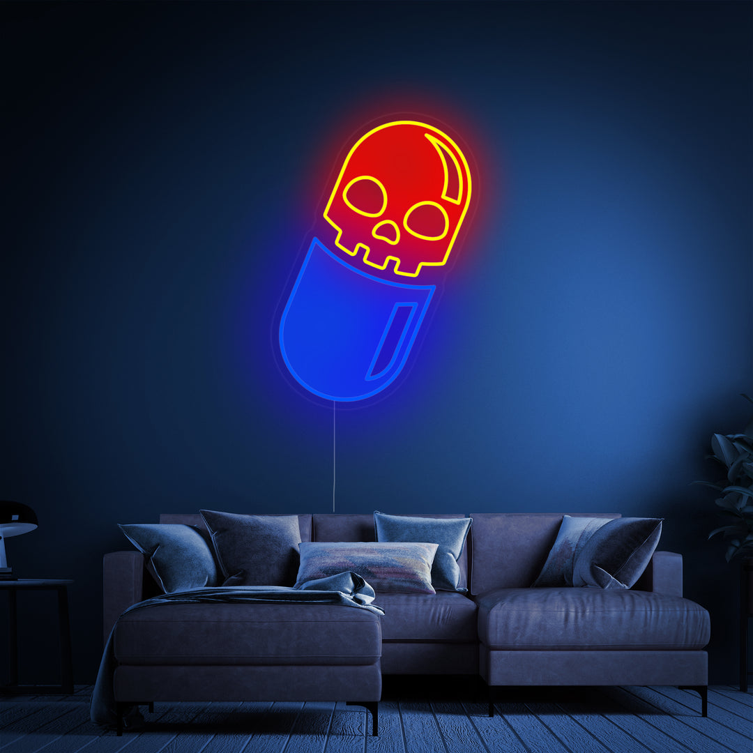 "Skull Pill UV Print" Neon Sign