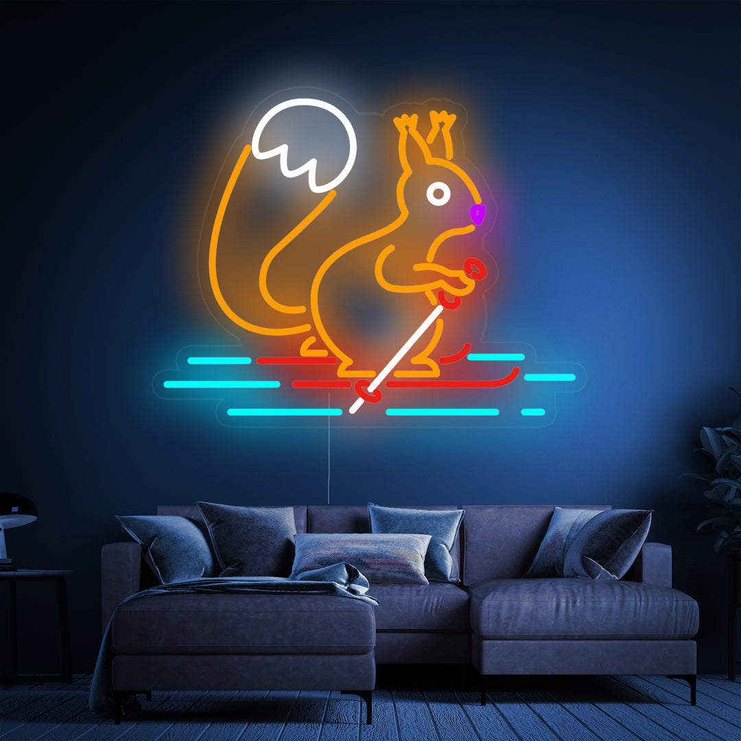 "Squirrel Skiing" Neon Sign
