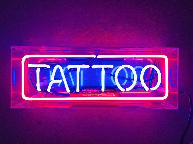 Tattoo Acrylic Box Neon Sign, Glass Neon Sign, Table Neon Sign