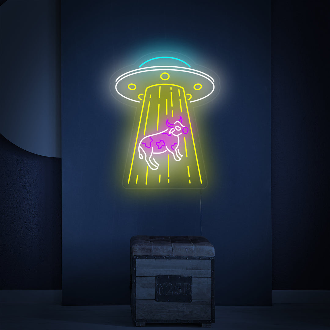 "UFO Abducting Cow" Neon Sign