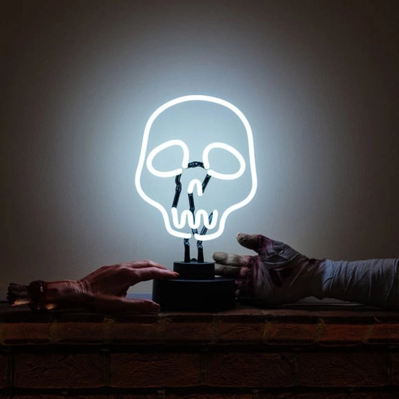 "White Skull Tattoo" Table Neon Sign, Glass Neon Sign