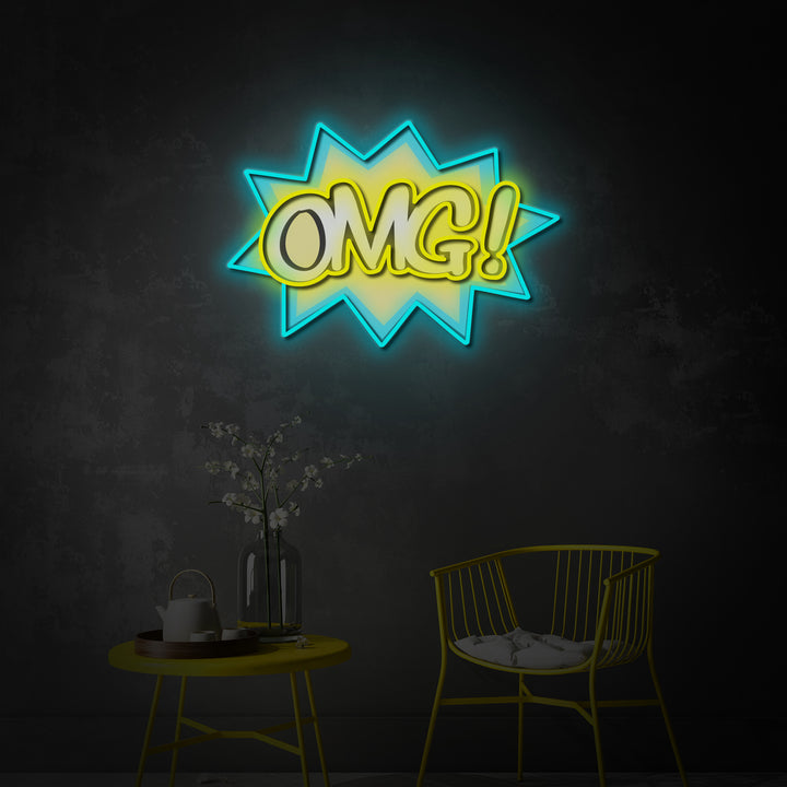 "Comic OMG" LED Neon Sign 2.0, Luminous UV Printed