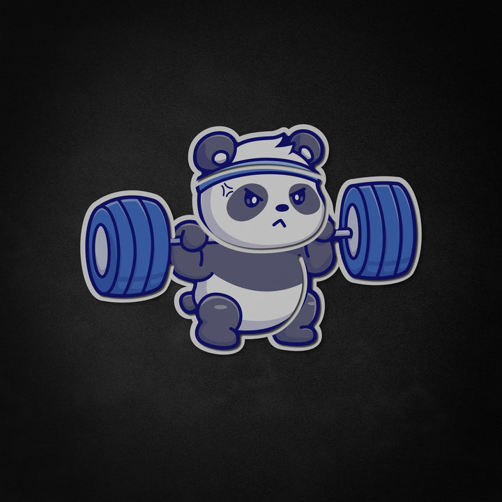 "Cute Panda Lifting Barbell" Neon Like Sign