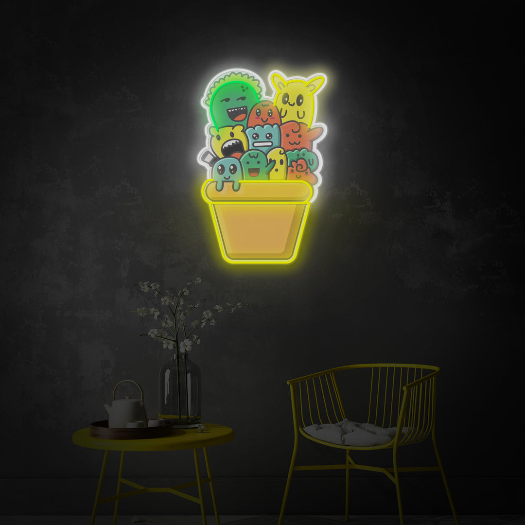"Doodle Monster Pot" LED Neon Sign 2.0, Luminous UV Printed