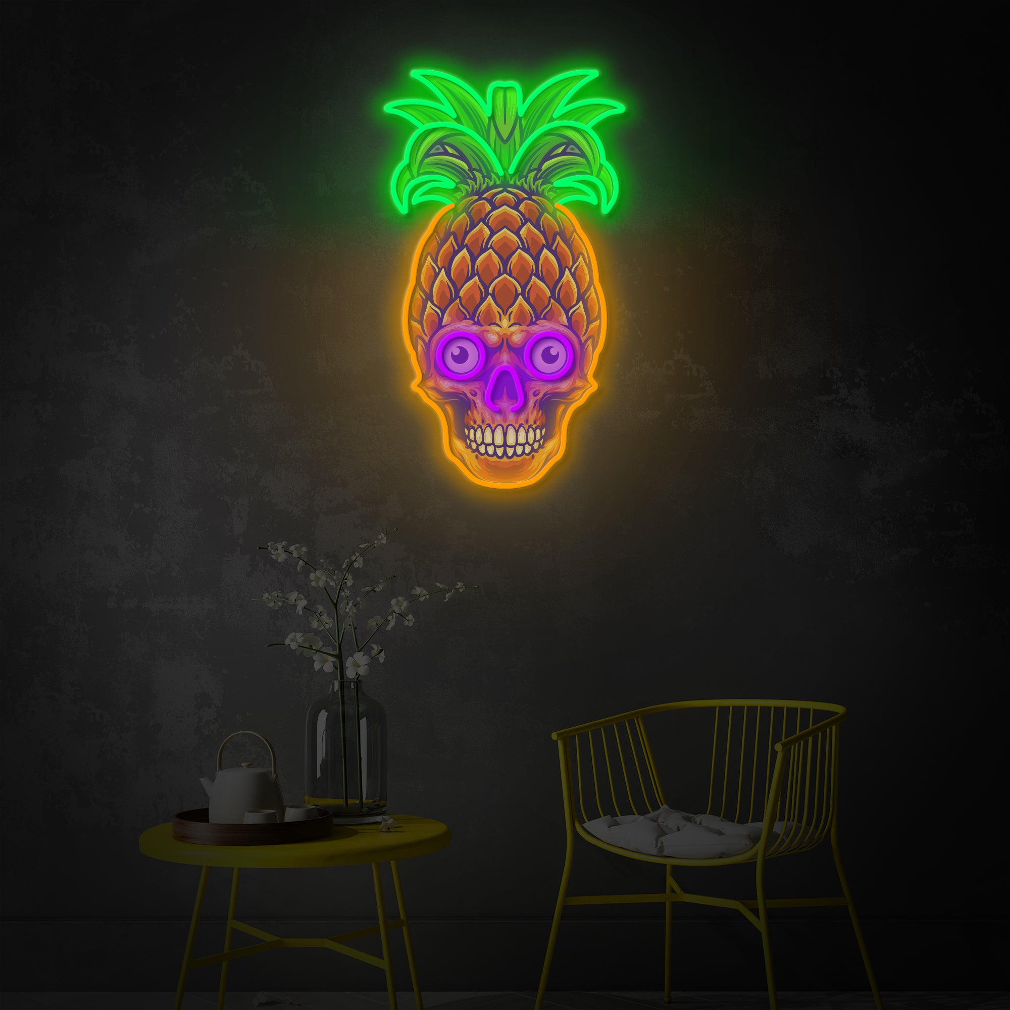 "Halloween Tropical Skull", Room Décor, Neon Wall Art, LED Neon Sign 2.0, Luminous UV Printed