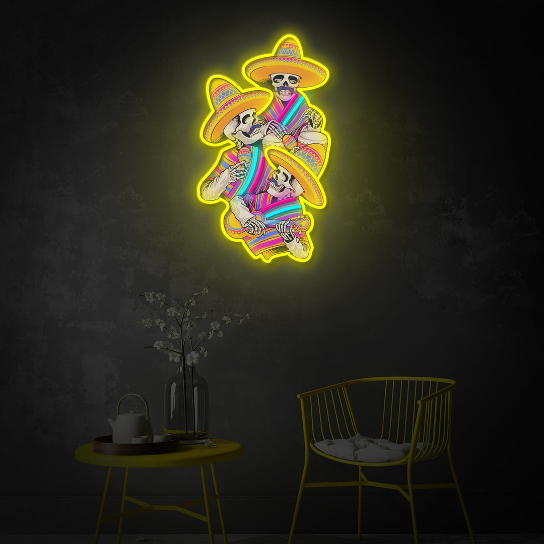 "Mariachi Skull Music", Room Decor, Neon Wall Art, LED Neon Sign 2.0, Luminous UV Printed