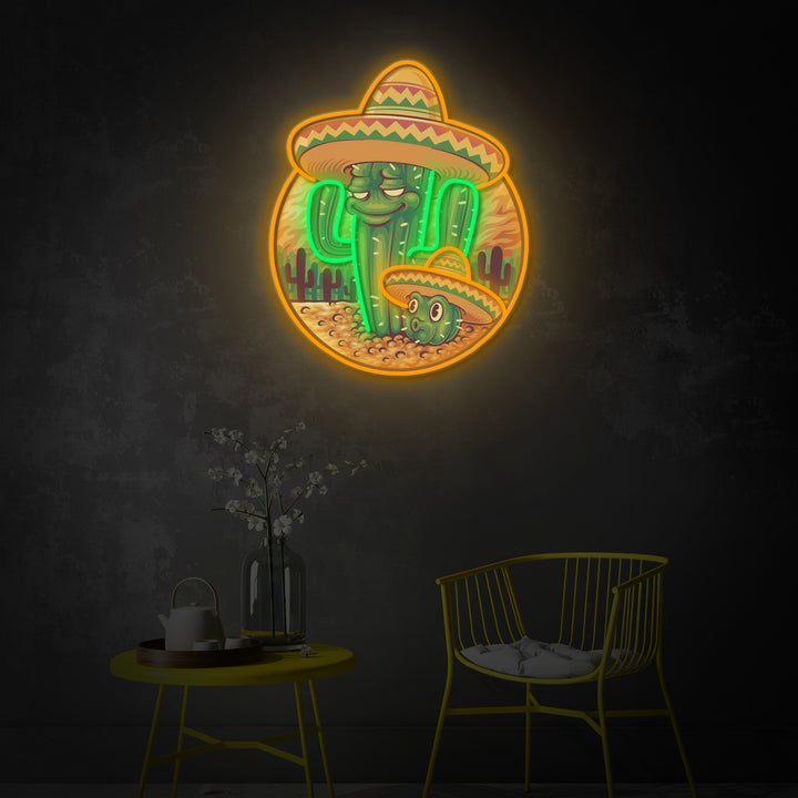 "Mexican Cactust Cartoon", Room Decor, Neon Wall Art, LED Neon Sign