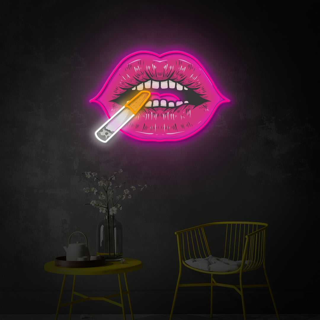 "Mouth Red Lips Smoking", Room Decor, Neon Wall Art, LED Neon Sign 2.0, Luminous UV Printed