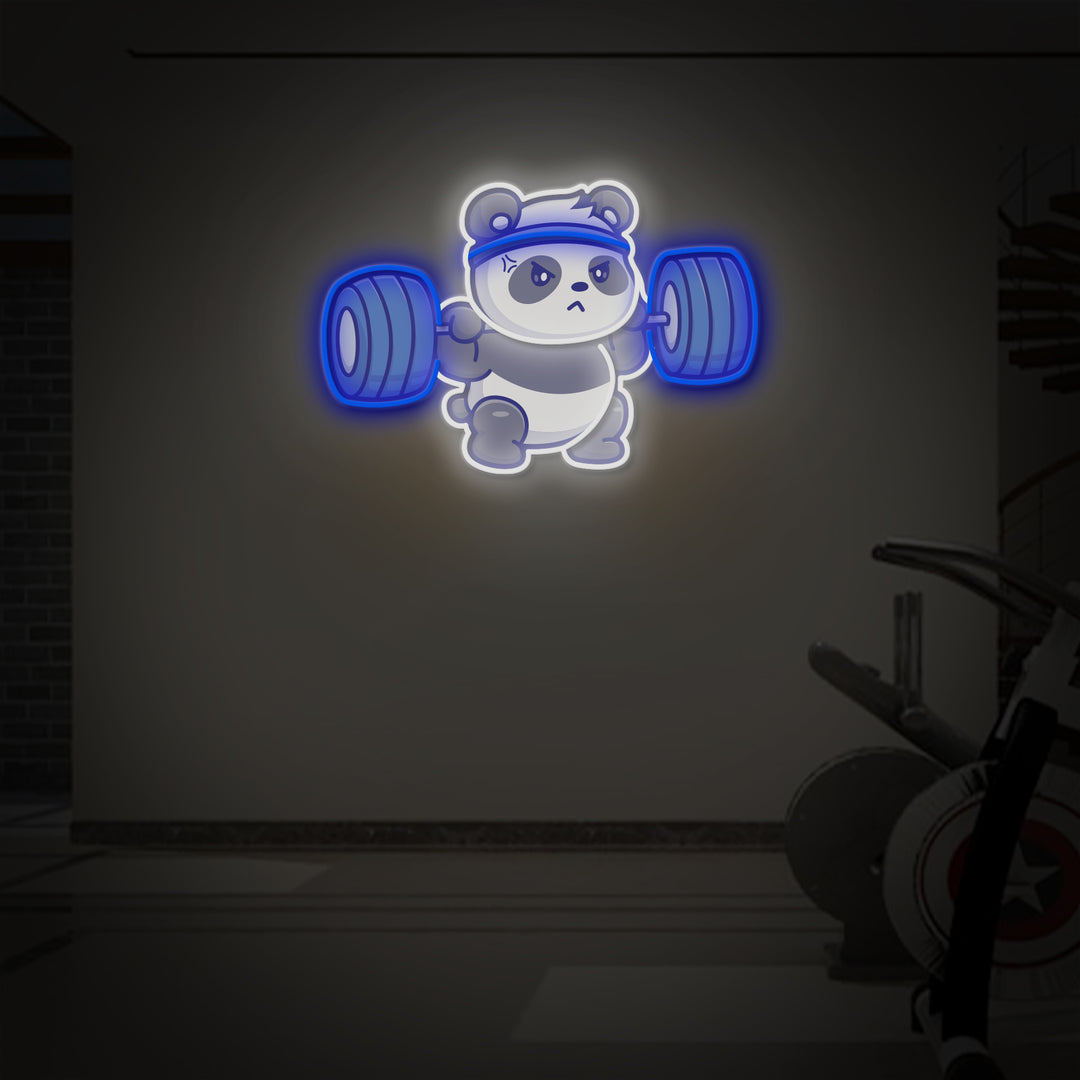 "Panda Lifting Barbell Gym Fitness" LED Neon Sign 2.0, Luminous UV Printed
