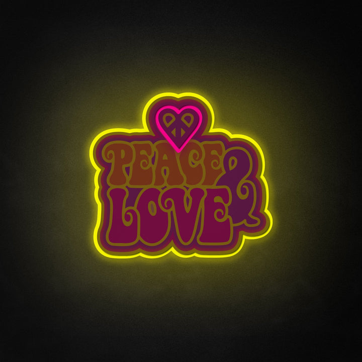 "Peace & Love, A Heart Symbol" Neon Like Sign