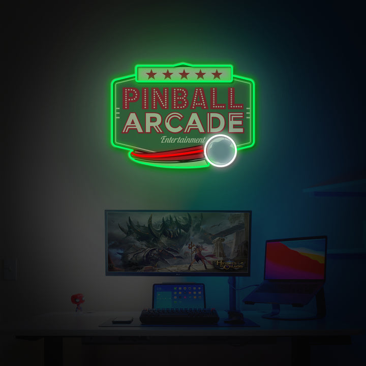 "Pinball Game Arcade Vintage", Game Room Décor, LED Neon Sign 2.0, Luminous UV Printed