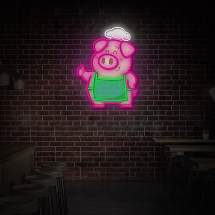 "Restaurant Chef Pig" LED Neon Sign 2.0, Luminous UV Printed