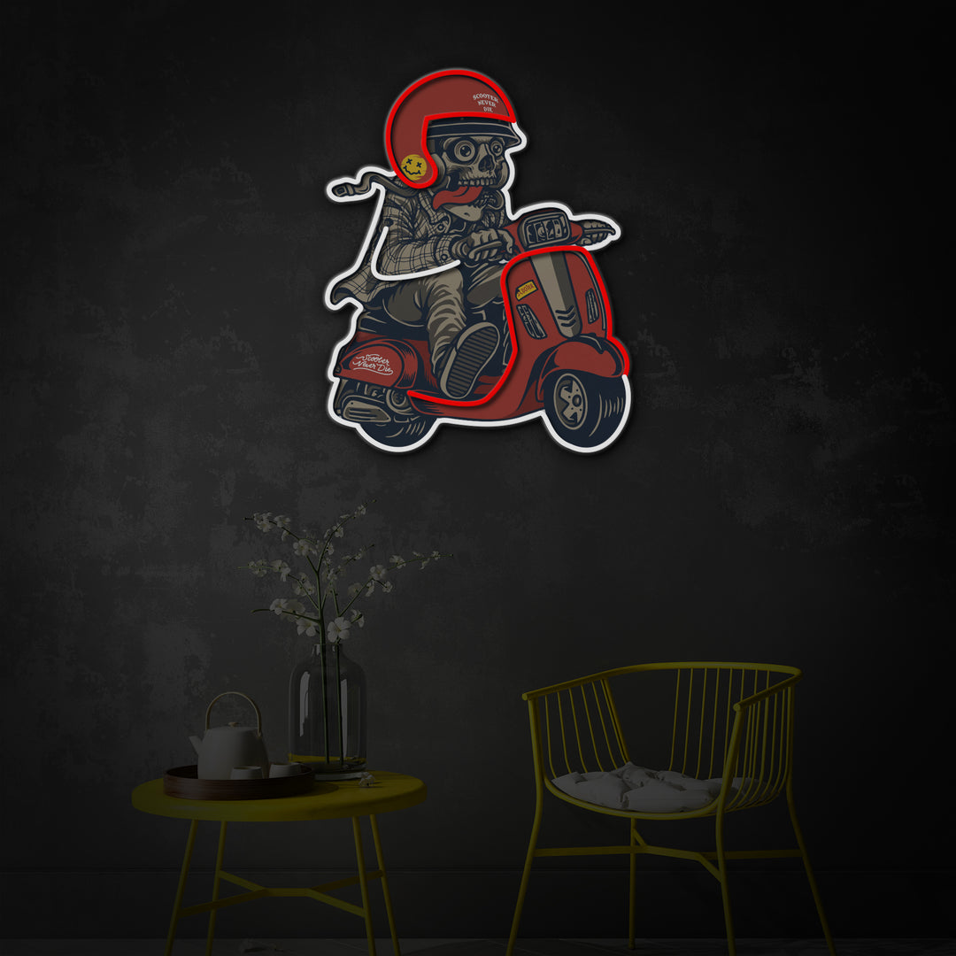 "Retro Skull with Scooter", Room Décor, Neon Wall Art, LED Neon Sign 2.0, Luminous UV Printed
