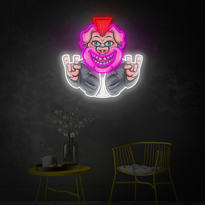 "Rockstar Pig", Room Decor, Neon Wall Art, LED Neon Sign 2.0, Luminous UV Printed