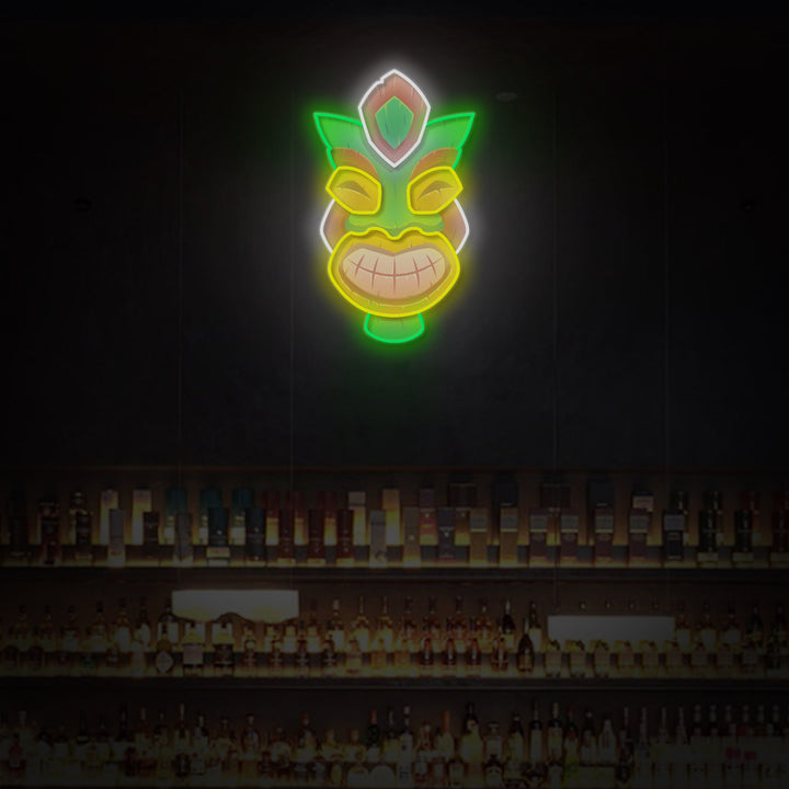 "TIKI Masks Totems Hawaiian Polynesian" LED Neon Sign 2.0, Luminous UV Printed