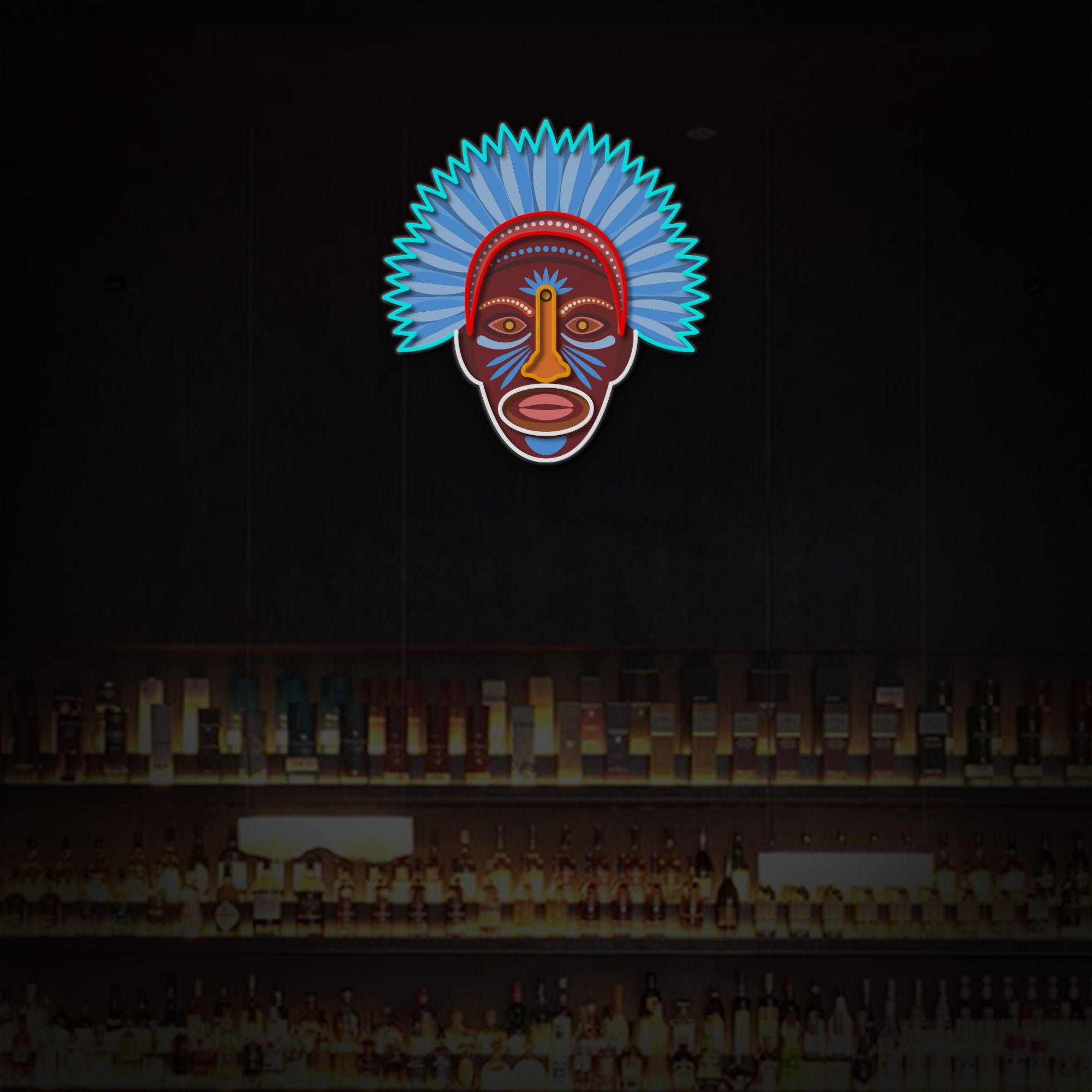"Tribal Mask Aborigine Masked" LED Neon Sign 2.0, Luminous UV Printed