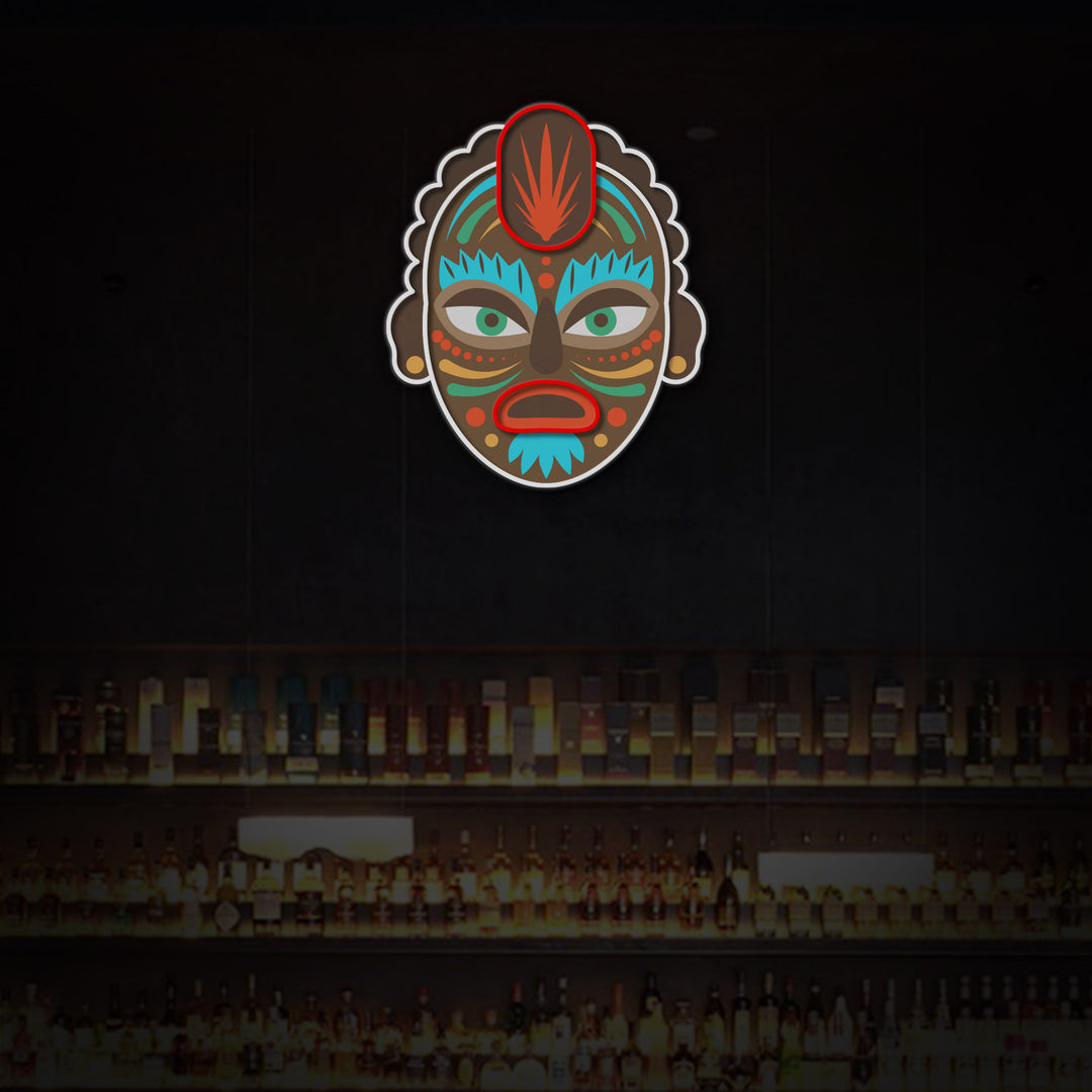 "Tribal Mask Aborigine Masked" LED Neon Sign 2.0, Luminous UV Printed